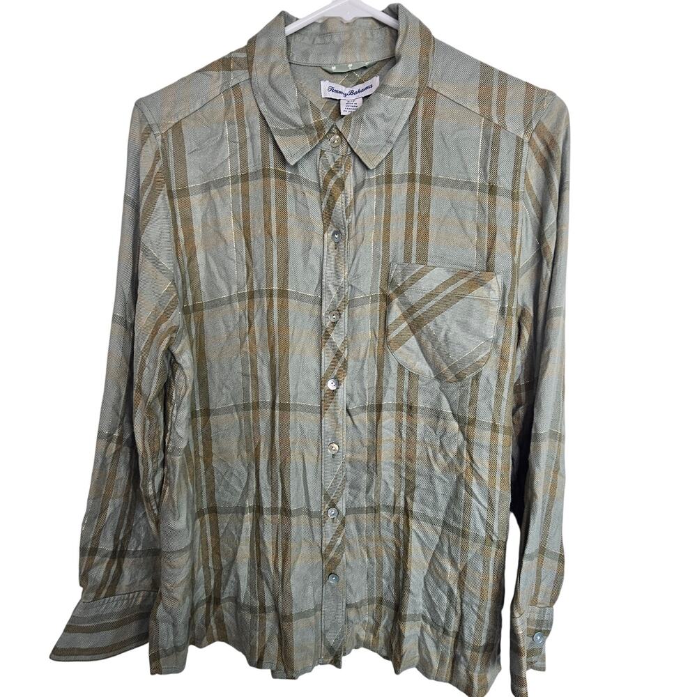 Tommy Bahama Womens Seabed Sands Flannel Shirt Sz S Plaid Coastal Resortwear